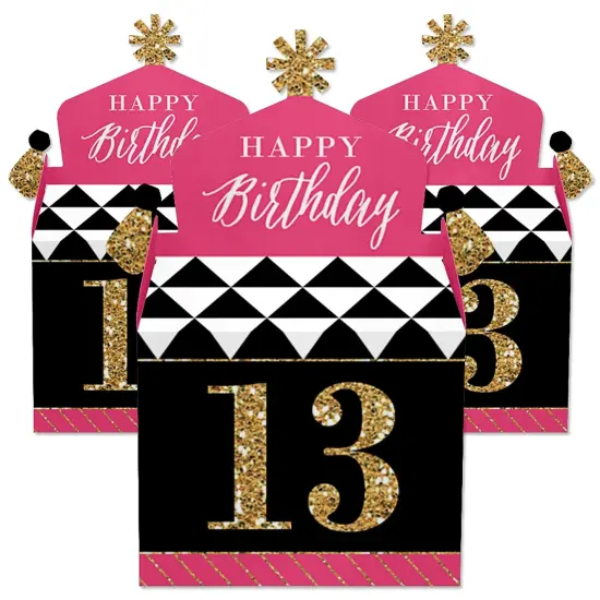 Big Dot of Happiness Chic 13th Birthday - Pink, Black and Gold - Treat Box Party Favors - Birthday Party Goodie Gable Boxes - Set of 12 {3}