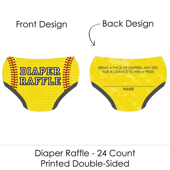 Big Dot of Happiness Grand Slam - Fastpitch Softball - Diaper Shaped Raffle Ticket Inserts - Baby Shower Activities - Diaper Raffle Game - Set of 24 {3}