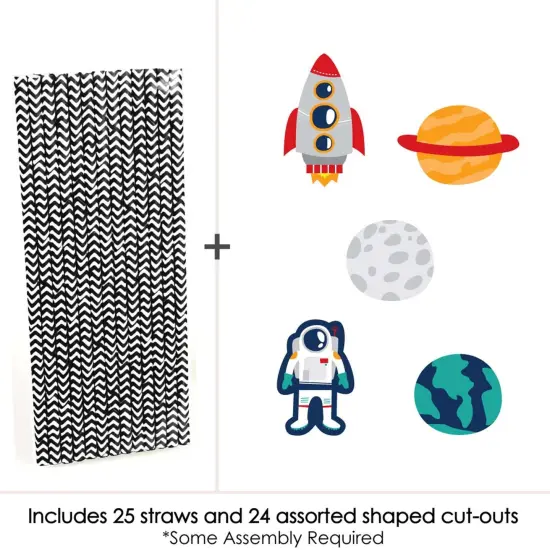 Big Dot of Happiness Blast Off to Outer Space - Paper Straw Decor - Rocket Ship Baby Shower or Birthday Party Striped Decorative Straws - Set of 24 {6}