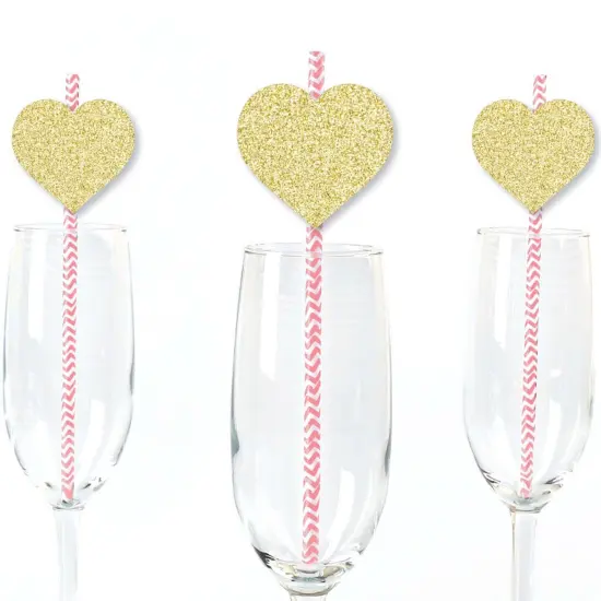 Big Dot of Happiness Gold Glitter Hearts Party Straws - No-Mess Real Gold Glitter Cut-Outs & Decorative Valentine's Day Party Paper Straws - Set of 24 {1}