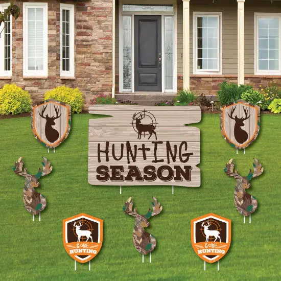 Big Dot of Happiness Gone Hunting - Yard Sign and Outdoor Lawn Decorations - Deer Hunting Camo Baby Shower or Birthday Party Yard Signs - Set of 8 {1}