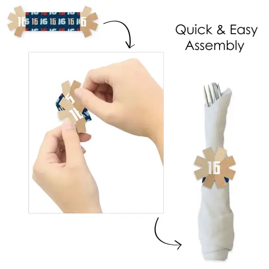 Big Dot of Happiness Boy 16th Birthday - Sweet Sixteen Birthday Party Paper Napkin Holder - Napkin Rings - Set of 24 {6}