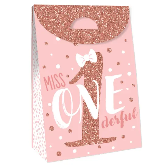 Big Dot of Happiness 1st Birthday Little Miss Onederful - Girl First Birthday Gift Favor Bags - Party Goodie Boxes - Set of 12 {4}