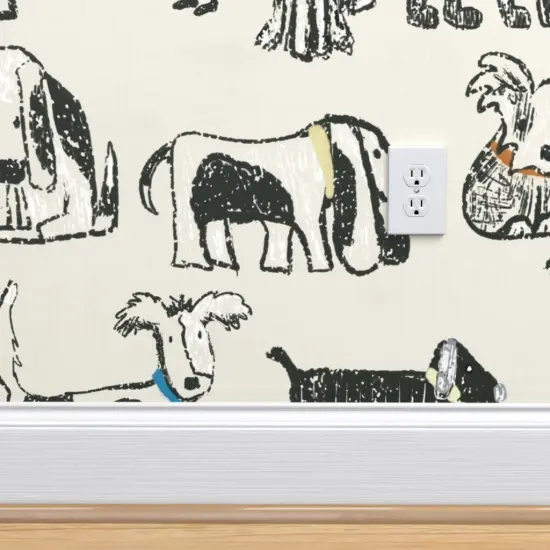 Peel & Stick Wallpaper 2FT Wide Dogs Pet Animal Gender Neutral Puppies Sketch Hand Drawn Custom Removable Wallpaper by Spoonflower {4}