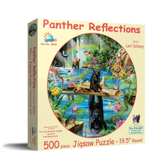 Sunsout Panther Reflections 500 pc Round Jigsaw Puzzle 35269 {3}