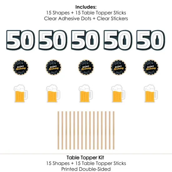 Big Dot of Happiness Cheers and Beers to 50 Years - 50th Birthday Party Centerpiece Sticks - Table Toppers - Set of 15 {7}