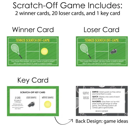 Big Dot of Happiness You Got Served - Tennis - Baby Shower or Tennis Ball Birthday Party Game Scratch Off Cards - 22 Count {6}