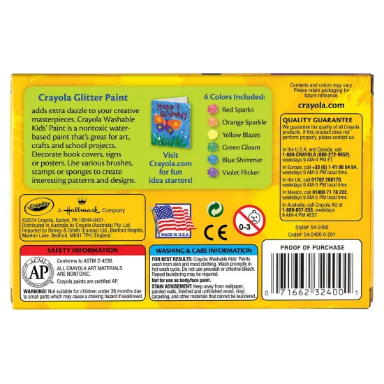 Crayola Washable Kids Paint 2oz 6/Pkg-Glitter {6}