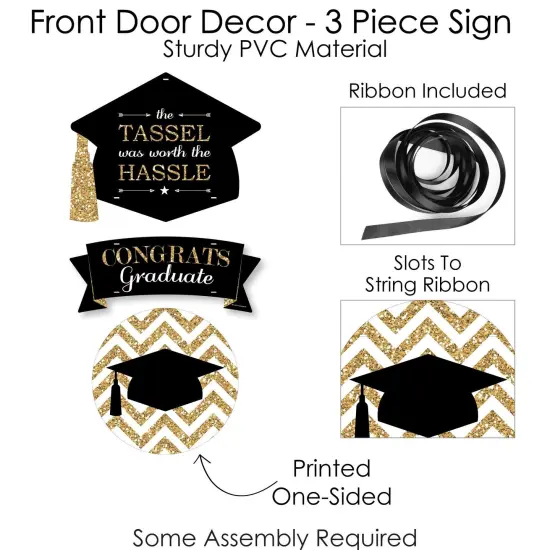 Big Dot of Happiness Tassel Worth The Hassle - Gold - Hanging Porch Graduation Party Outdoor Decorations - Front Door Decor - 3 Piece Sign {6}