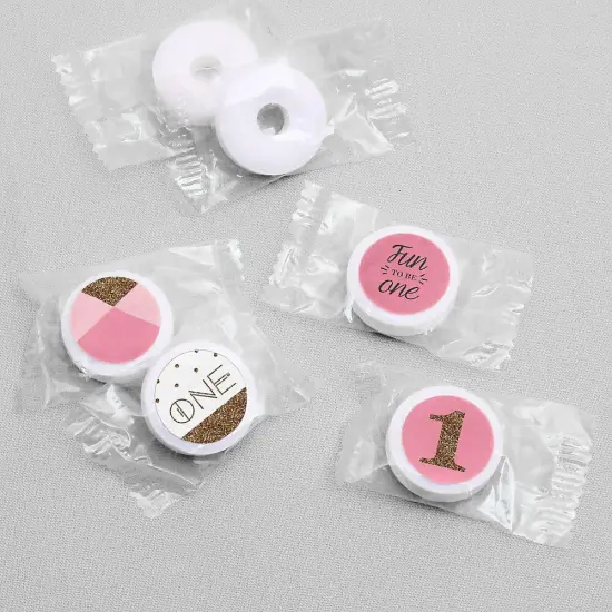 Big Dot of Happiness 1st Birthday Girl Fun to be One - First Birthday Party Round Candy Sticker Favors - Labels Fits Chocolate Candy (1 sheet of 108) {4}