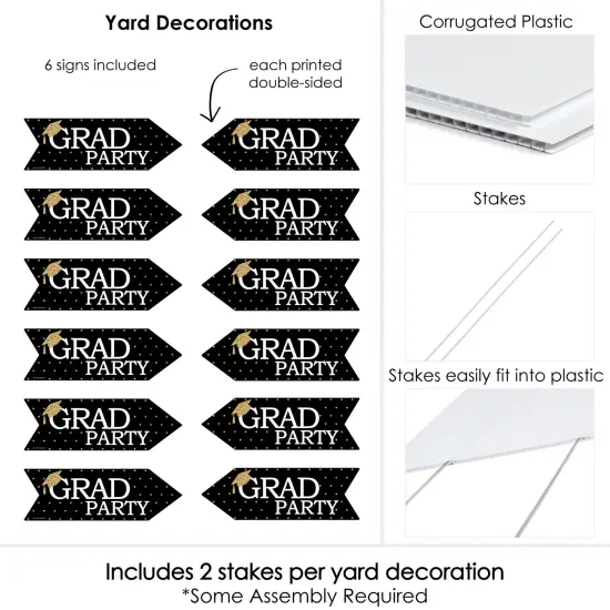Big Dot of Happiness Arrow Gold Graduation Party Direction Signs - Double Sided Outdoor Yard Signs - Set of 6 {6}