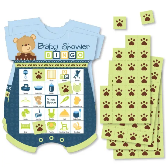 Big Dot of Happiness Baby Boy Teddy Bear - Picture Bingo Cards and Markers - Baby Shower Shaped Bingo Game - Set of 18 {1}