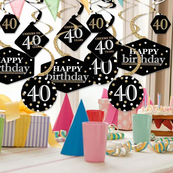 Big Dot of Happiness Adult 40th Birthday - Gold - Birthday Party Hanging Decor - Party Decoration Swirls - Set of 40 {3}