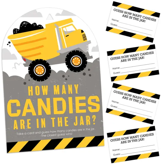 Big Dot of Happiness Dig It - Construction Party Zone - How Many Candies Baby Shower or Birthday Party Game - 1 Stand and 40 Cards Candy Guessing Game {1}