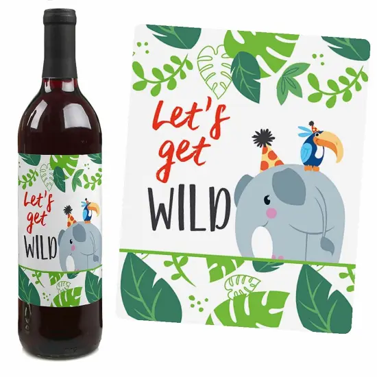 Big Dot of Happiness Jungle Party Animals - Safari Animal Birthday Party or Baby Shower Decor for Women & Men - Wine Bottle Label Stickers - Set of 4 {7}