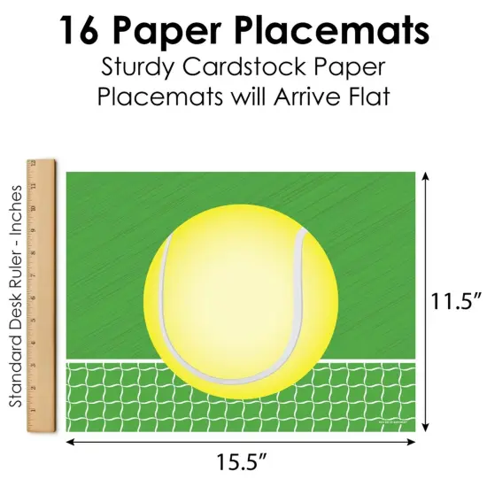 Big Dot of Happiness You Got Served - Tennis - Party Table Decorations - Baby Shower or Tennis Ball Birthday Party Placemats - Set of 16 {6}