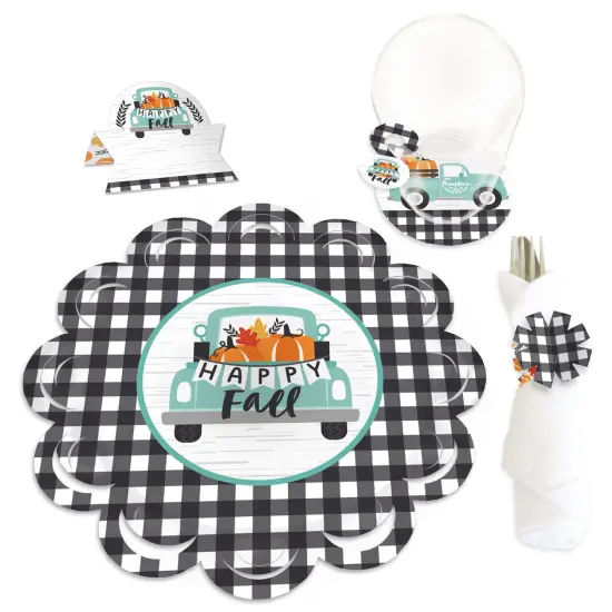 Big Dot of Happiness Happy Fall Truck - Harvest Pumpkin Party Paper Charger and Table Decorations - Chargerific Kit - Place Setting for 8 {1}