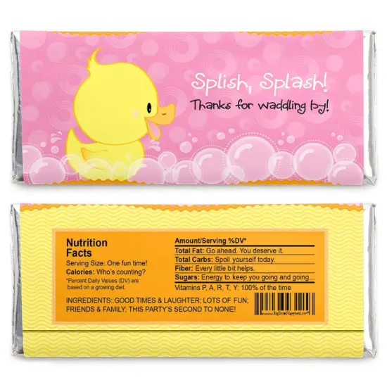 Big Dot of Happiness Pink Ducky Duck - Candy Bar Wrappers Girl Baby Shower or Birthday Party Favors - Set of 24 {3}