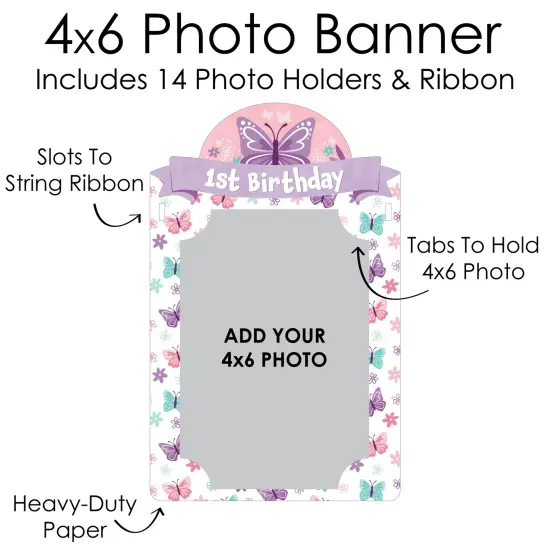 Big Dot of Happiness 1st Birthday Beautiful Butterfly - DIY Floral First Birthday Party Decor - 1-12 Monthly Picture Display - Photo Banner {7}