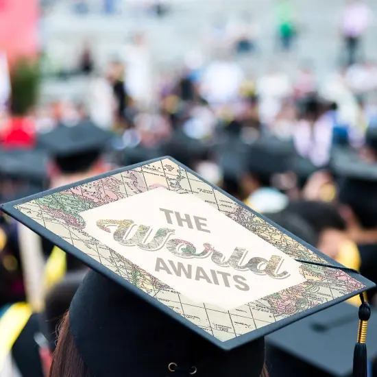 Big Dot of Happiness World Awaits - Travel Themed Graduation Cap Decorations Kit - Grad Cap Cover {4}