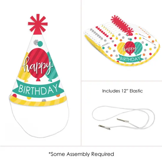 Big Dot of Happiness Colorful Happy Birthday - Cone Happy Birthday Party Hats for Kids and Adults - Set of 8 (Standard Size) {6}