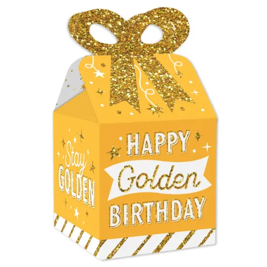 Big Dot of Happiness Golden Birthday - Square Favor Gift Boxes - Happy Birthday Party Bow Boxes - Set of 12 {1}