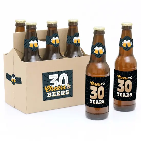Big Dot of Happiness Cheers and Beers to 30 Years - 30th Birthday Party Decorations for Women and Men - 6 Beer Bottle Label Stickers and 1 Carrier {1}