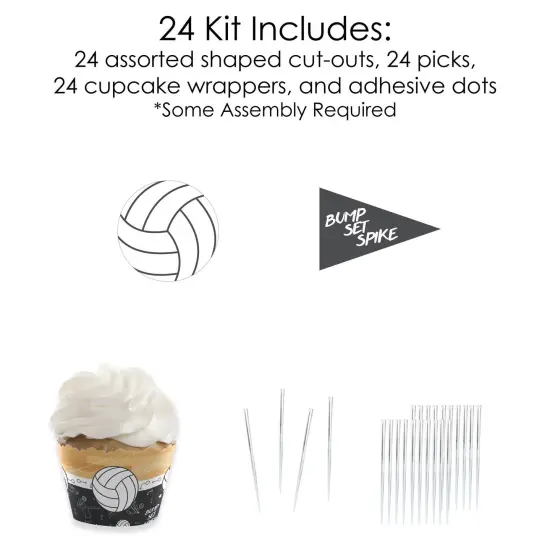 Big Dot of Happiness Bump, Set, Spike - Volleyball - Cupcake Decoration - Baby Shower or Birthday Party Cupcake Wrappers &Treat Picks Kit - Set of 24 {6}