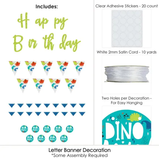 Big Dot of Happiness Roar Dinosaur - Dino Mite T-Rex Birthday Party Letter Banner Decoration - 36 Banner Cutouts and Happy Birthday Banner Letters {6}