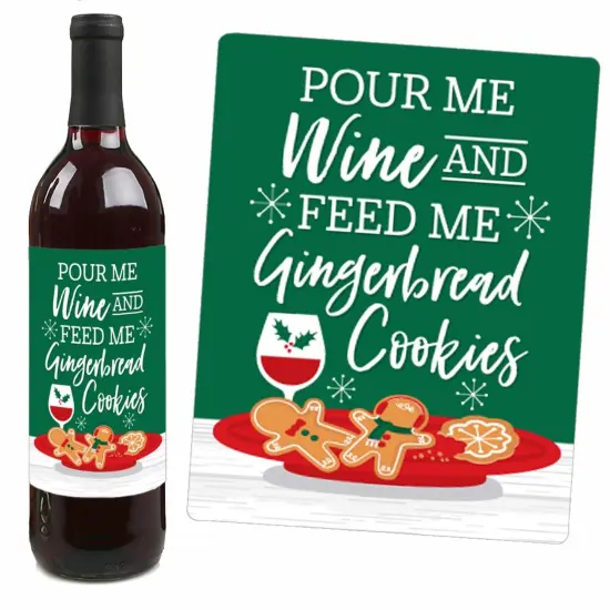 Big Dot of Happiness Gingerbread Christmas - Gingerbread Man Holiday Party Decorations for Women and Men - Wine Bottle Label Stickers - Set of 4 {4}