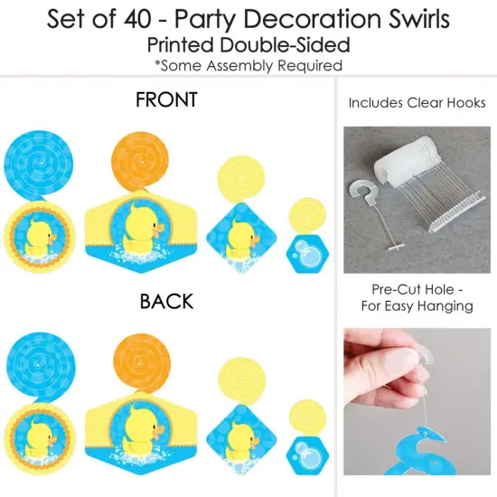 Big Dot of Happiness Ducky Duck - Baby Shower or Birthday Party Hanging Decor - Party Decoration Swirls - Set of 40 {7}