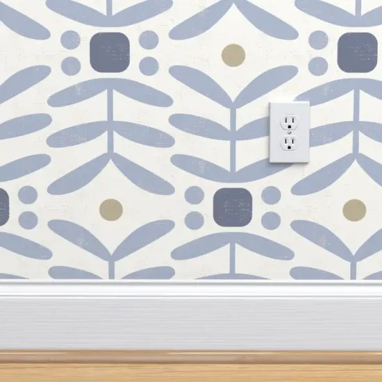 Pre-Pasted Wallpaper 2FT Wide Botanical Diamonds Large Geometric Neutral Blue Denim Dot Stripe Abstract Custom Pre-pasted Wallpaper by Spoonflower {4}