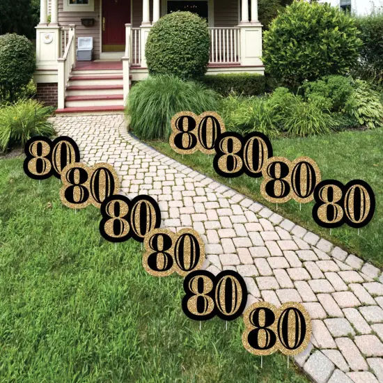 Big Dot of Happiness Adult 80th Birthday - Gold Lawn Decorations - Outdoor Birthday Party Yard Decorations - 10 Piece {1}