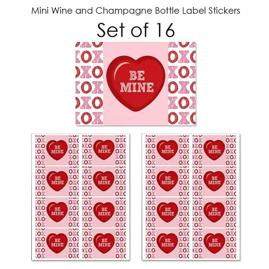 Big Dot of Happiness Conversation Hearts - Mini Wine & Champagne Bottle Label Stickers - Valentine's Day Party Favor Gift for Women & Men - Set of 16 {7}