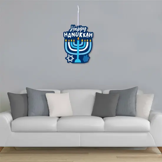 Big Dot of Happiness Hanukkah Menorah - Hanging Porch Chanukah Holiday Party Outdoor Decorations - Front Door Decor - 1 Piece Sign {4}