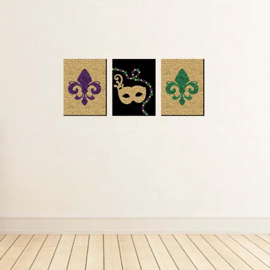Big Dot of Happiness Mardi Gras - Fleur de Lis Wall Art, New Orleans Decor, & Masquerade Themed Room Home Decorations - 7.5 x 10 inches - Set of 3 {4}