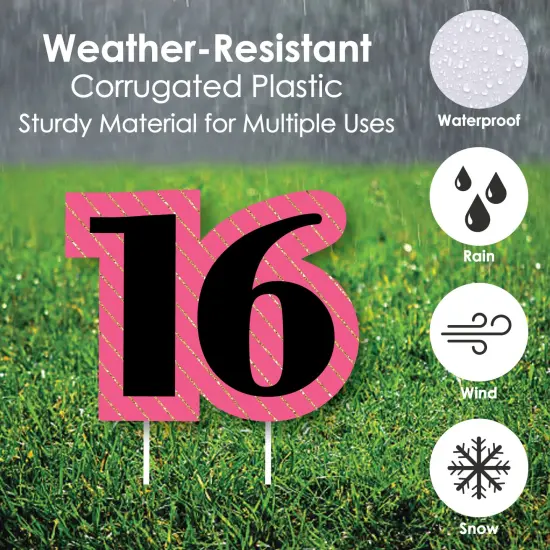 Big Dot of Happiness Chic 16th Birthday - Pink, Black and Gold - Yard Sign and Outdoor Lawn Decorations - Happy Birthday Party Yard Signs - Set of 8 {4}