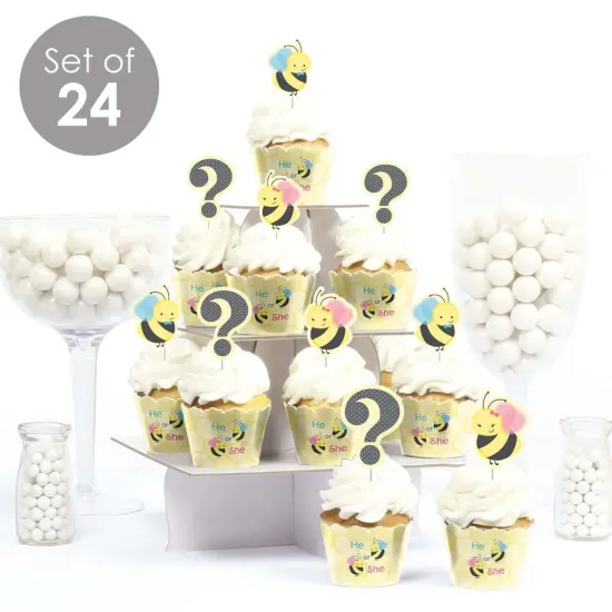 Big Dot of Happiness What Will it Bee - Cupcake Decoration - Gender Reveal Cupcake Wrappers and Treat Picks Kit - Set of 24 {3}