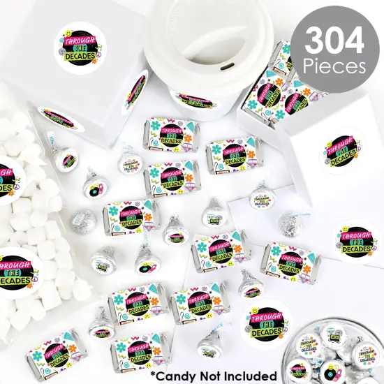 Big Dot of Happiness Through the Decades Mini Candy Bar Wrappers, Round Candy Stickers and Circle Stickers - Party Candy Favor Sticker Kit 304 Pieces {3}