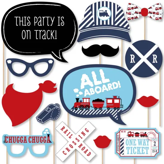 Big Dot of Happiness Railroad Party Crossing - Steam Train Birthday Party or Baby Shower Photo Booth Props Kit - 20 Count {1}
