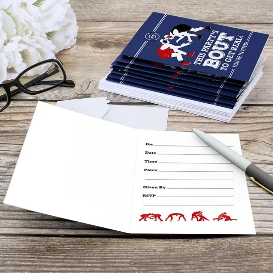 Big Dot of Happiness Own the Mat - Wrestling - Fill-in Birthday Party or Wrestler Party Invitations (8 count) {6}