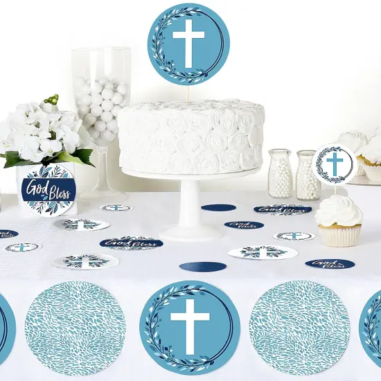 Big Dot of Happiness Blue Elegant Cross - Boy Religious Party Giant Circle Confetti - Party Decorations - Large Confetti 27 Count {6}