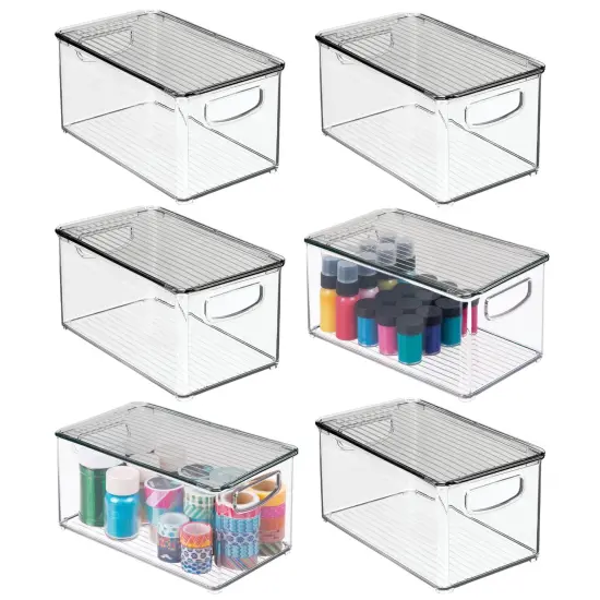 mDesign Plastic Deep Storage Organizer Bin Box with Lid/Handles, 6 Pack {5}