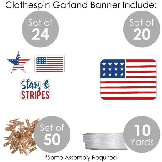Big Dot of Happiness Stars & Stripes - Memorial Day 4th of July Labor Day USA Patriotic Party DIY Decorations - Clothespin Garland Banner - 44 Pieces {6}