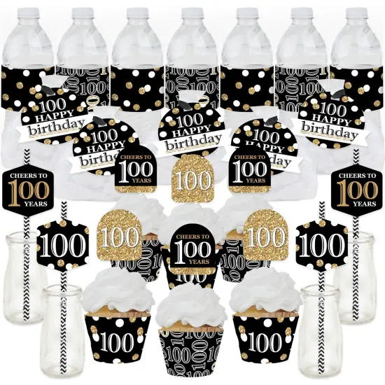 Big Dot of Happiness Adult 100th Birthday - Gold - Birthday Party Favors and Cupcake Kit - Fabulous Favor Party Pack - 100 Pieces {1}
