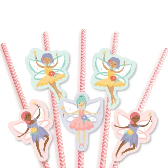 Big Dot of Happiness Let's Be Fairies - Paper Straw Decor - Fairy Garden Birthday Party Striped Decorative Straws - Set of 24 {7}