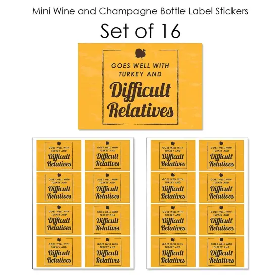 Big Dot of Happiness Funny Thanksgiving - Mini Wine and Champagne Bottle Label Stickers - Thanksgiving Party Favor Gift for Women and Men - Set of 16 {7}