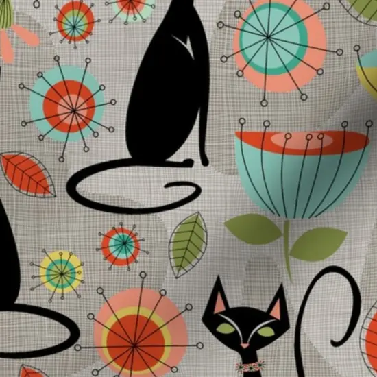 Various Fabrics by the Yard or Fat Quarter 50'S Retro Cats Grey Vintage Feline Kitsch Black Cat Custom Printed Fabric by Spoonflower {7}