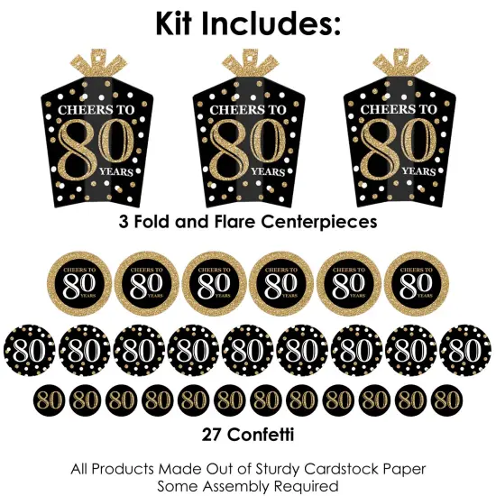 Big Dot of Happiness Adult 80th Birthday - Gold - Birthday Party Decor and Confetti - Terrific Table Centerpiece Kit - Set of 30 {4}