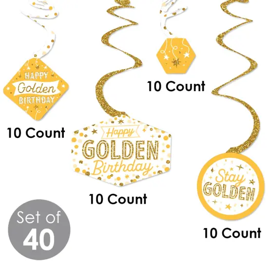 Big Dot of Happiness Golden Birthday - Happy Birthday Party Hanging Decor - Party Decoration Swirls - Set of 40 {6}